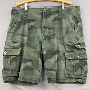 Iron Co Cargo Shorts Mens 38 Camo Green Cotton Blend Utility Pockets Good